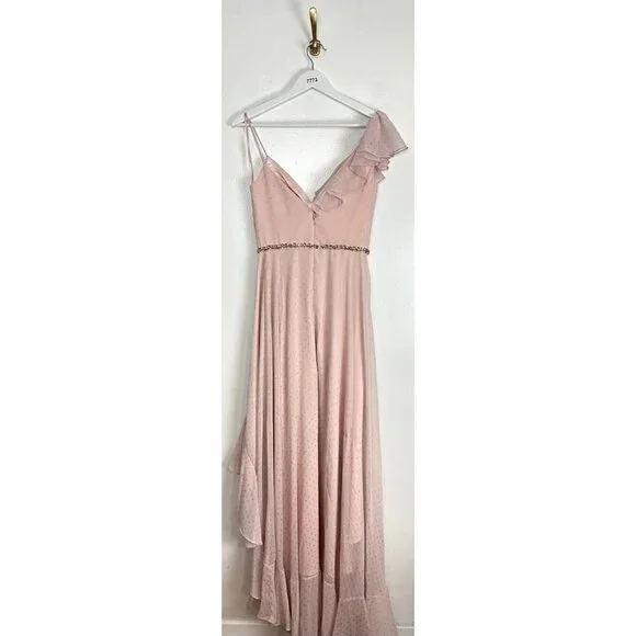 MAC DUGGAL Polka Dot Asymmetrical Ruffle Gown in Salmon Size US 2 - Picture 8 of 12